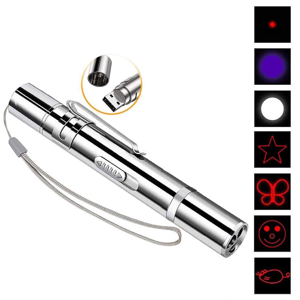 Rechargeable Flashlight Portable Charger 7 in 1 Led Pen Flashlight Indoor Pets Chaser Toys White UV Red Laser Flashlight