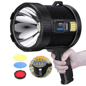 Powerful USB Rechargeable Solar LED Spotlight Flashlight 3 Colors Filter Handheld Floodlight Searchlight With Power Bank