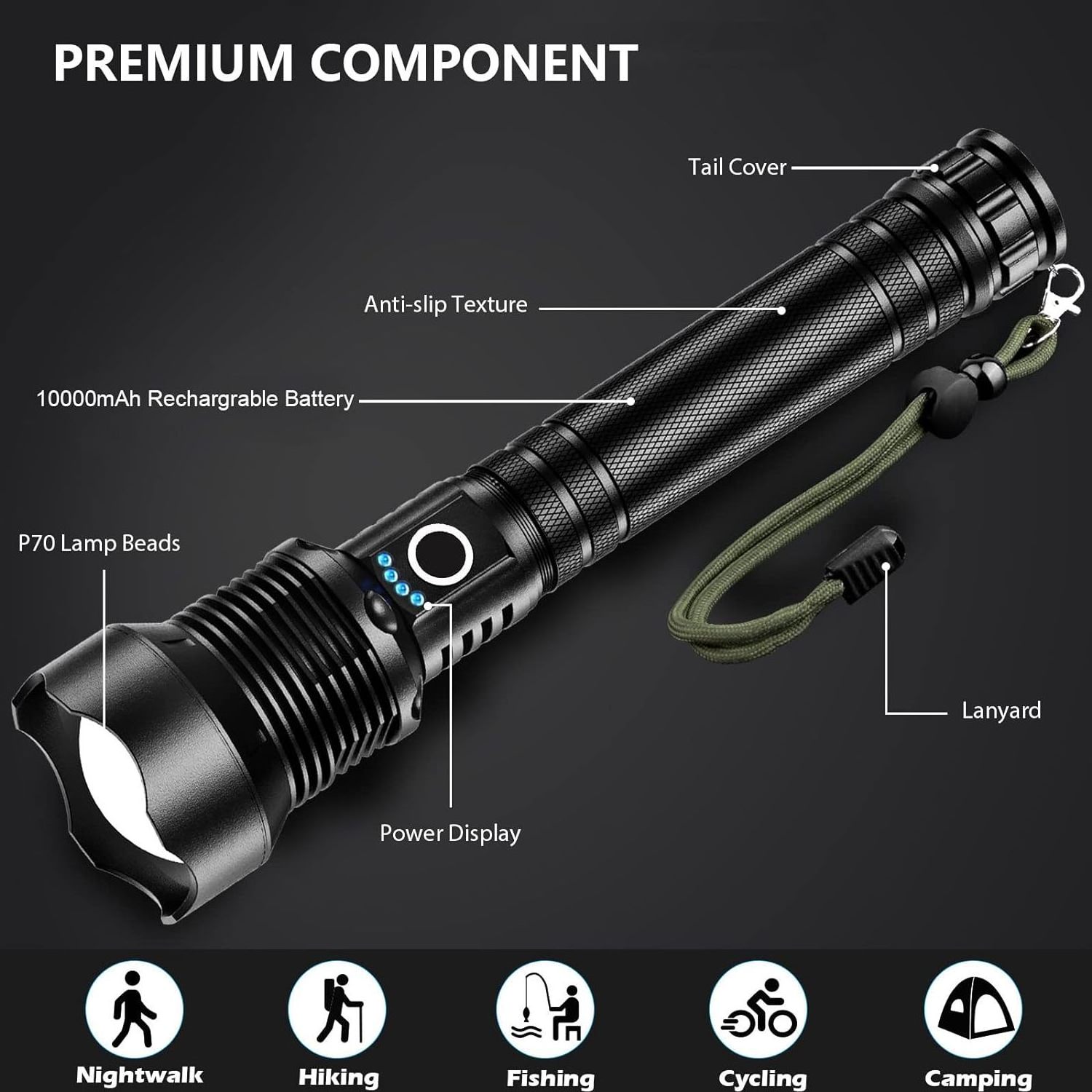 Super Bright High Intensity Torch 100000 Lumens High Power Touch Light Led Flashlight Torch Led Waterproof Flashlight  IP65