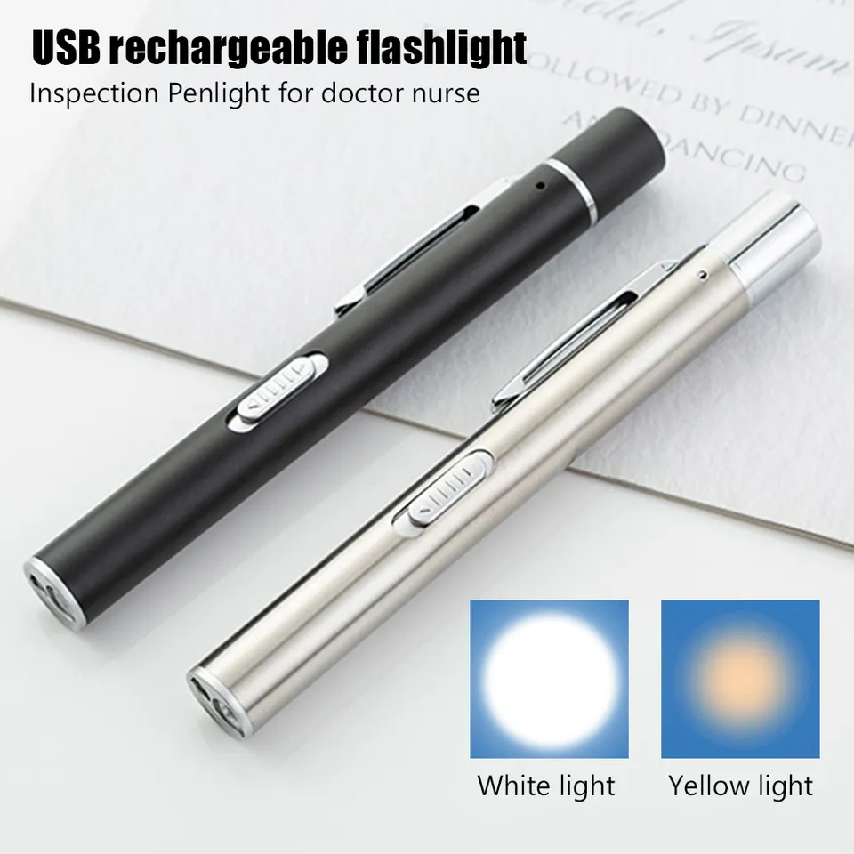 Dual LEDs Doctor Nurse Penlight Diagnostic White Yellow Light Medical Pen Light Flashlight