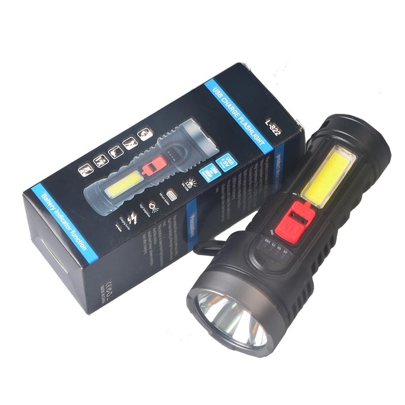 Super Bright Outdoor Portable Flashlight USB Rechargeable Searchlight ABS Plastic With COB