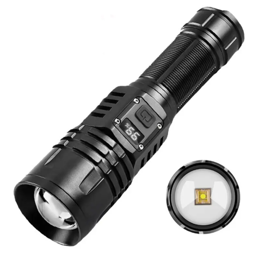 Powerful USB C Rechargeable Zoom White Laser LEP Flashlight With Digital Power Display Long Range High Lumen Flashlight