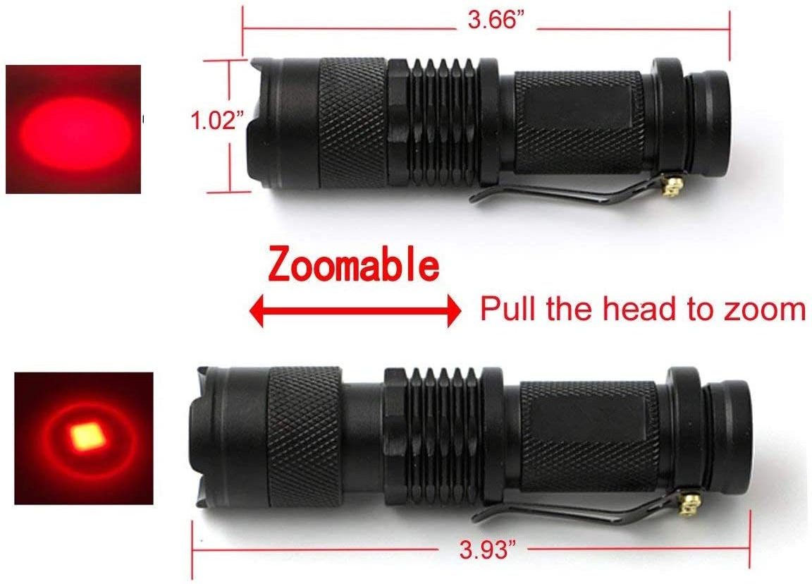 Red Light Flashlight  Zoomable Red LED Flashlight, Red  Torch for Hunting, Astronomy, Aviation, Night Observation