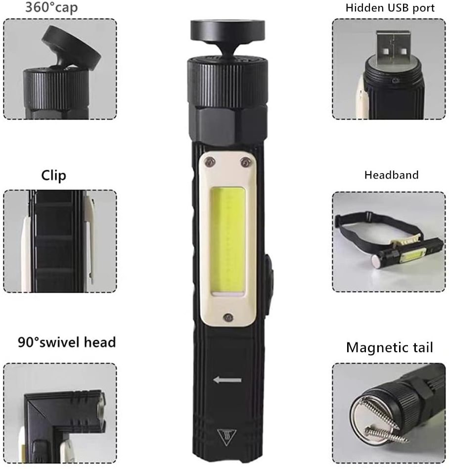 Professional USB Rechargeable 360 Degree Rotate Auto Repair XPE+COB Dual LED Work Light Handhold Spotlight With Power Bank