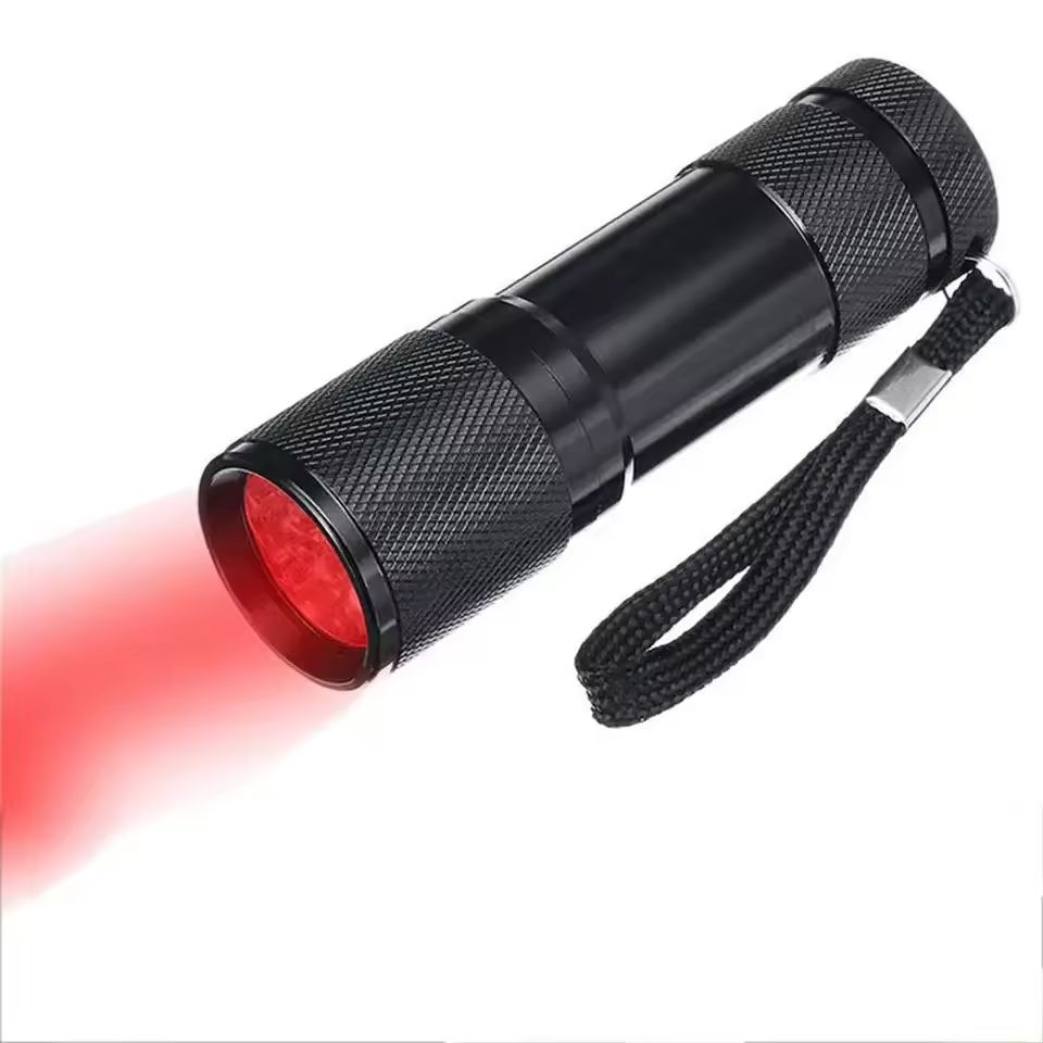 9 LED Aluminum Torch Light Red Beam 625nm Flashlight Vein Finder Aluminum Alloy Body Dry Battery Power Supply Emergency