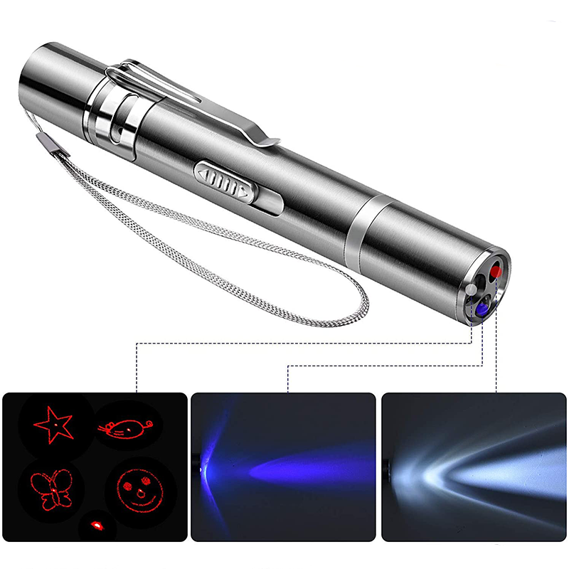 Rechargeable Flashlight Portable Charger 7 in 1 Led Pen Flashlight Indoor Pets Chaser Toys White UV Red Laser Flashlight