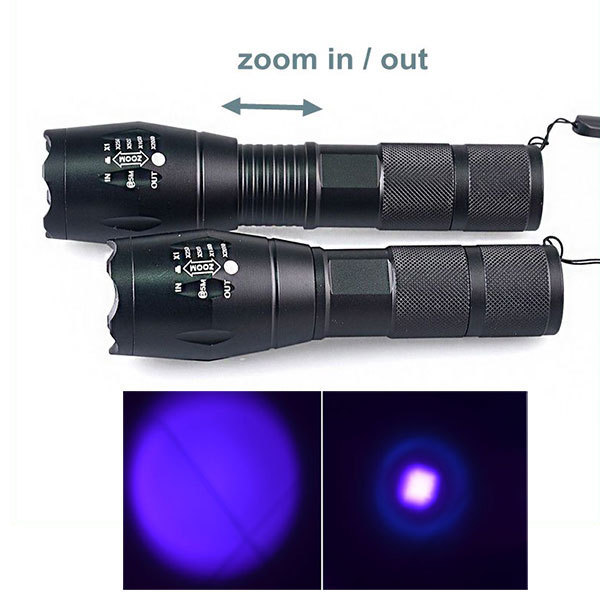 E17UV AAA or 18650 zoomable 3w uv led 365nm ultraviolet light flashlight