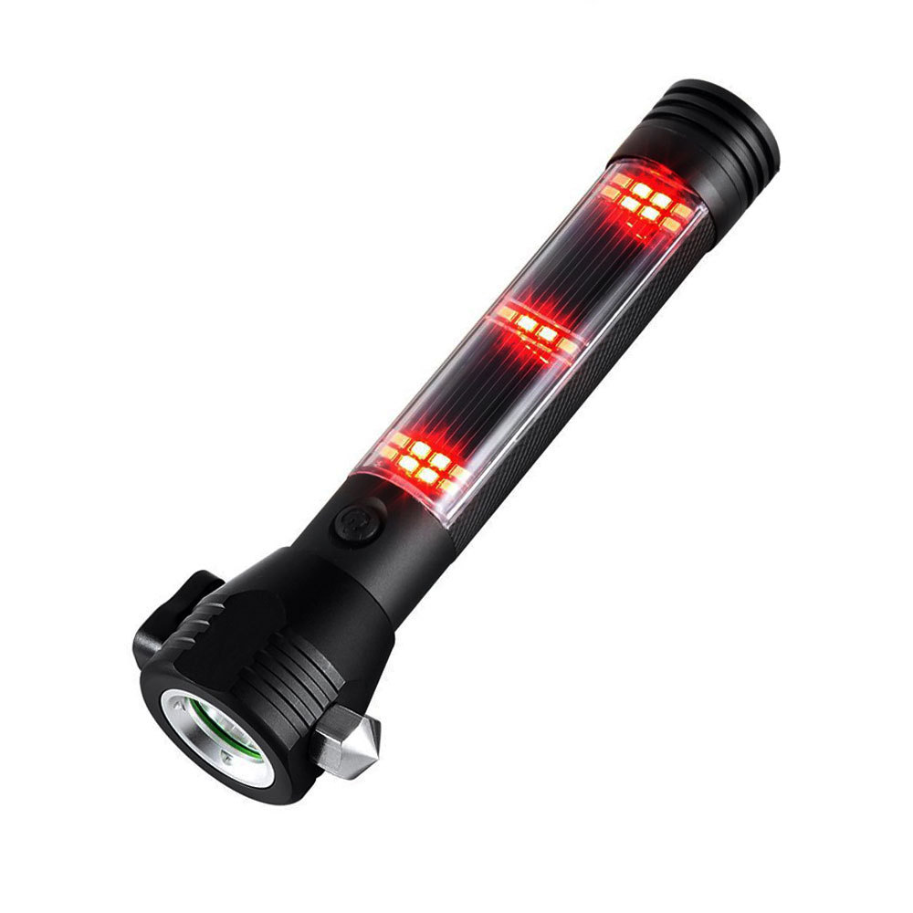 Car Flashlight Solar Powered Tactical Flashlight Multi Function Outdoor Car LED Flashlight with 2000mAh Battery