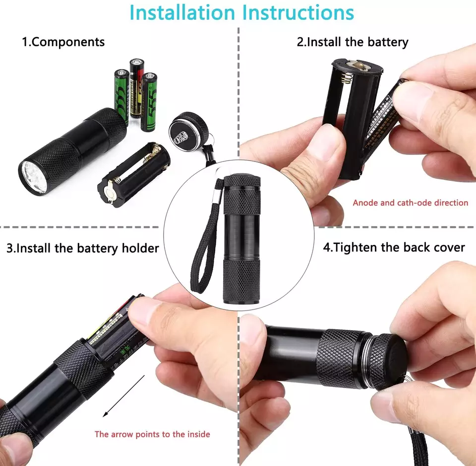 MINI UV Flashlight 9 LED UV Light 395NM LED UV Flashlights Torch Ultraviolet AAA Battery Torch For Money Detector 1 Mode