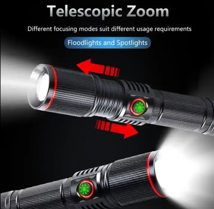 High Lumen Infinitely Dimmable Super Bright USB Flash Light Type C Rechargeable White Laser LED Flashlights With 5 Modes