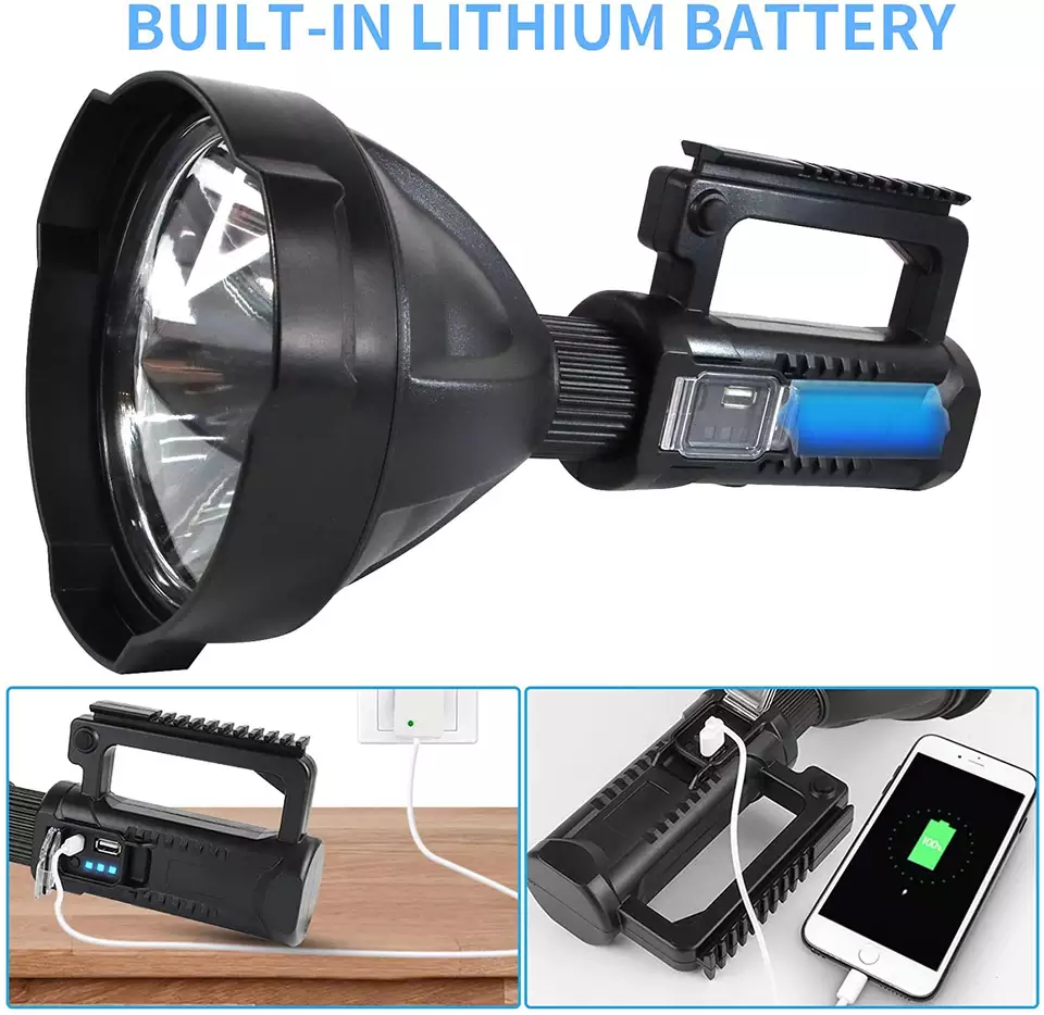 10W Super Bright Spot Lights Torch 4 Modes Flashlight Work Lamp USB Rechargeable XHP70 LED Searchlight with Tripod