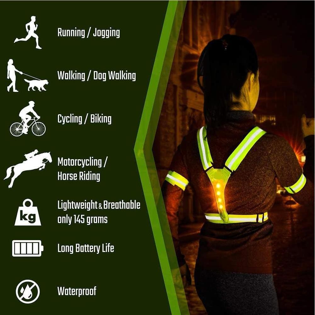 LED Reflective Running Vest USB Rechargeable Reflective Vest Night Running Gear Perfect for Outdoor Night Walking Cycling