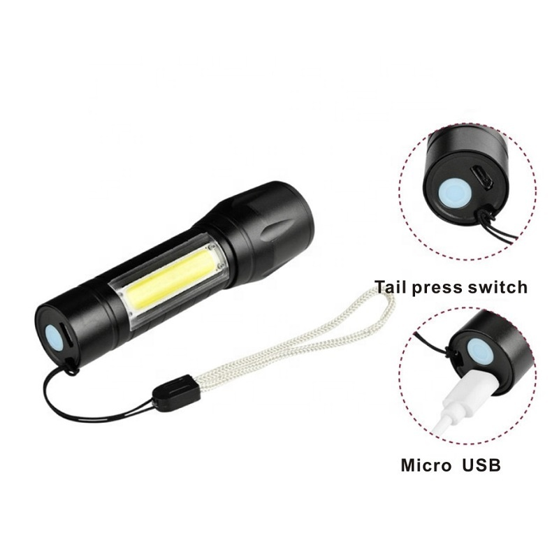 LED Mini Flashlight Portable Super Bright Flashlight Side Light COB With USB Charging