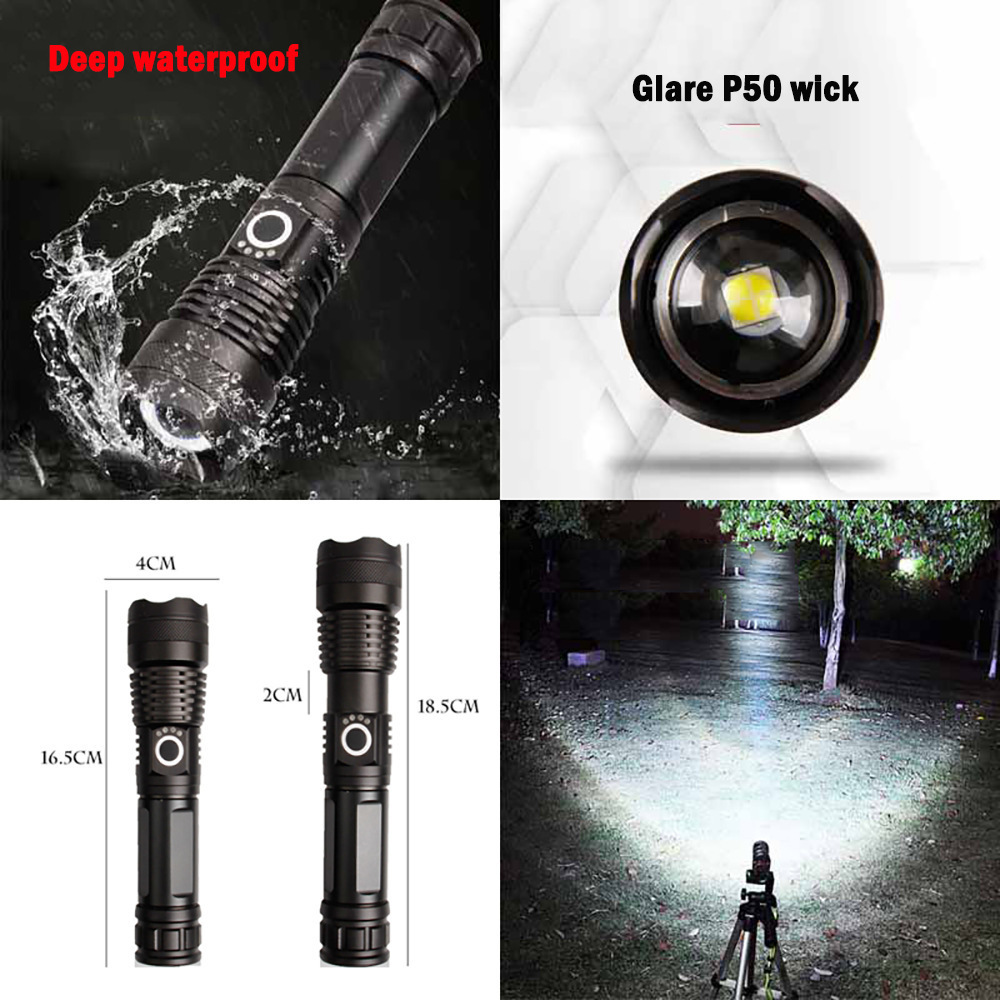 High Lumen Zoomable Most Powerful USB Rechargeable Torch XHP50 LED Aluminum Flashlight USB