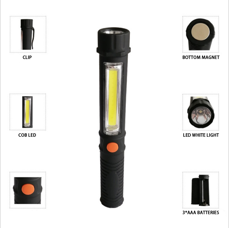 COB LED Work Flashlight Multi-Function Pocket Pen Light Inspection Work Torch Light with Magnetic Base and Clip