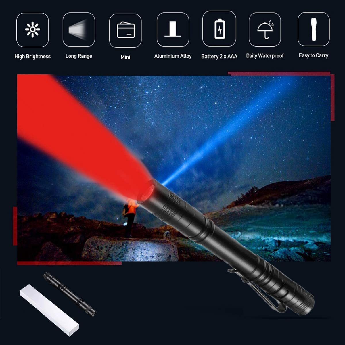 Night Observation Red LED Flashlight Red Light Pen Red Torch for Astronomy Aviation Multiple Application