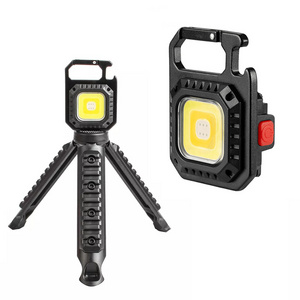 Outdoor Mini Portable COB Emergency Keychain Flashlight Tripod Working Light Folding Bracket for Camping Fishing Bottle Opener