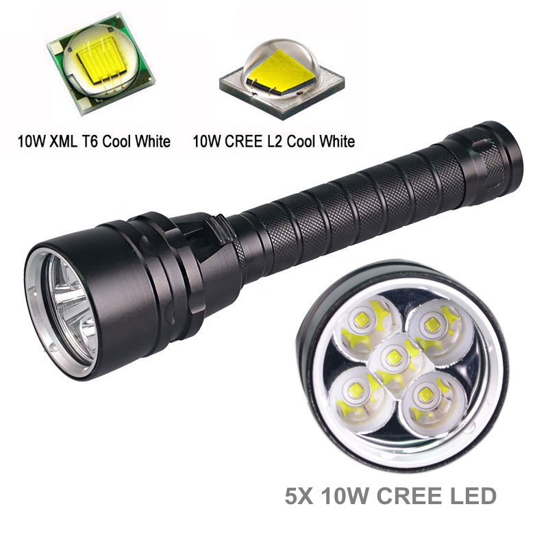 Underwater 100m 5LED diving flashlight 5000 lumens 18650 Scuba diving strobe light with torch