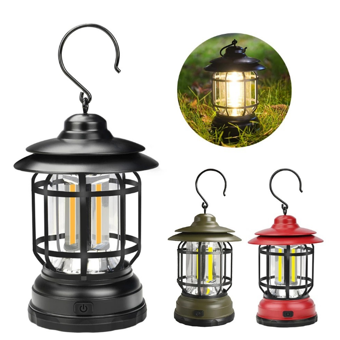 Outdoor Hanging Warm White LED Camping Tent Lantern USB Rechargeable Waterproof Retro Railroad Lantern Lamp With Hook