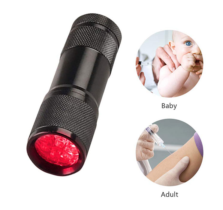 Wholesale Custom Logo Aluminum 3pcs AAA Battery Mini Vein Finder Red Beam 9 LED Flashlight Torch