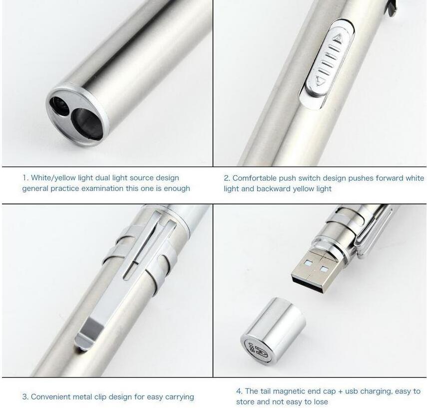 Stainless Steel Pen Flashlight USB Rechargeable Doctor Medical Pen Torch Custom LED Pen Light