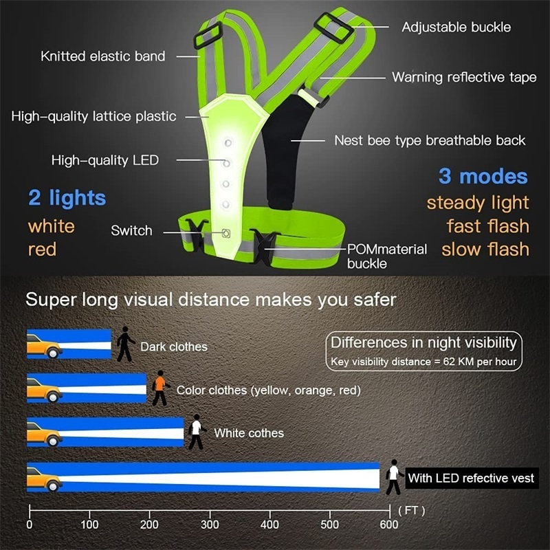 Reflective Running LED Lights 3 Modes Vest High Quality Safety Sports Lamp Traffic Safety High Visibility Vest