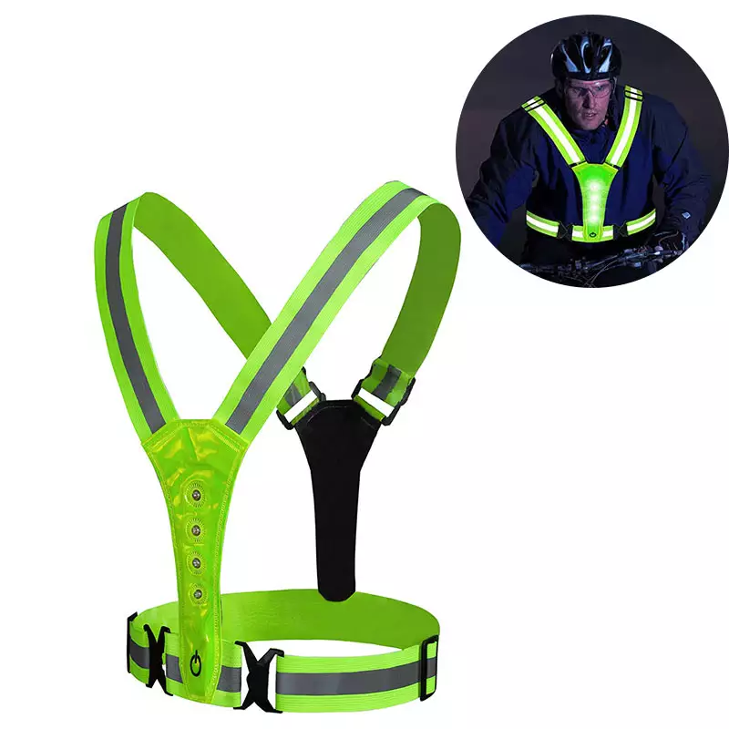 Adjustable Elastic Safety Gear Reflective Running Vest with 3 Lighting Modes For Night Running Walking Cycling