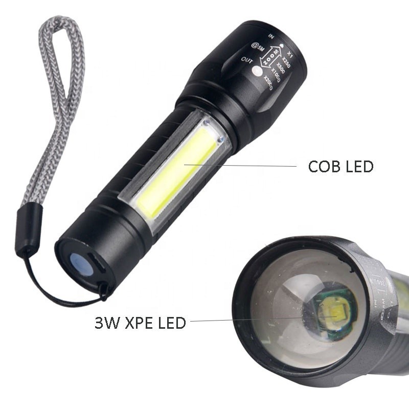 3W LED COB Micro USB Rechargeable Mini Led Flashlight Zoom Torch Light