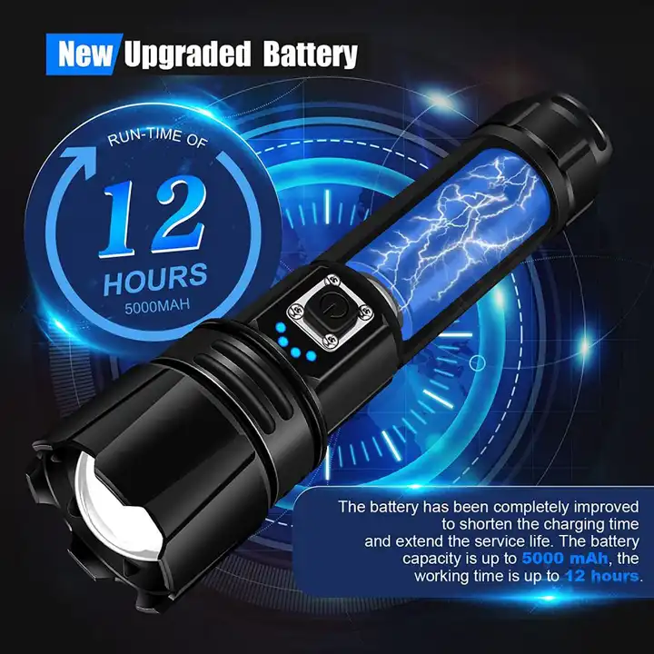 Led Flashlight High 200000 Lumen Rechargeable Super Bright High Power Handheld Flashlights For Emergency Camping Gift Waterproof