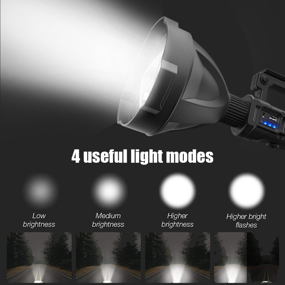 Super Bright 10W USB Rechargeable XHP50 XHP70 XHP90 LED Spotlight Flashlight 1000m Long Range Searchlight With Tripod