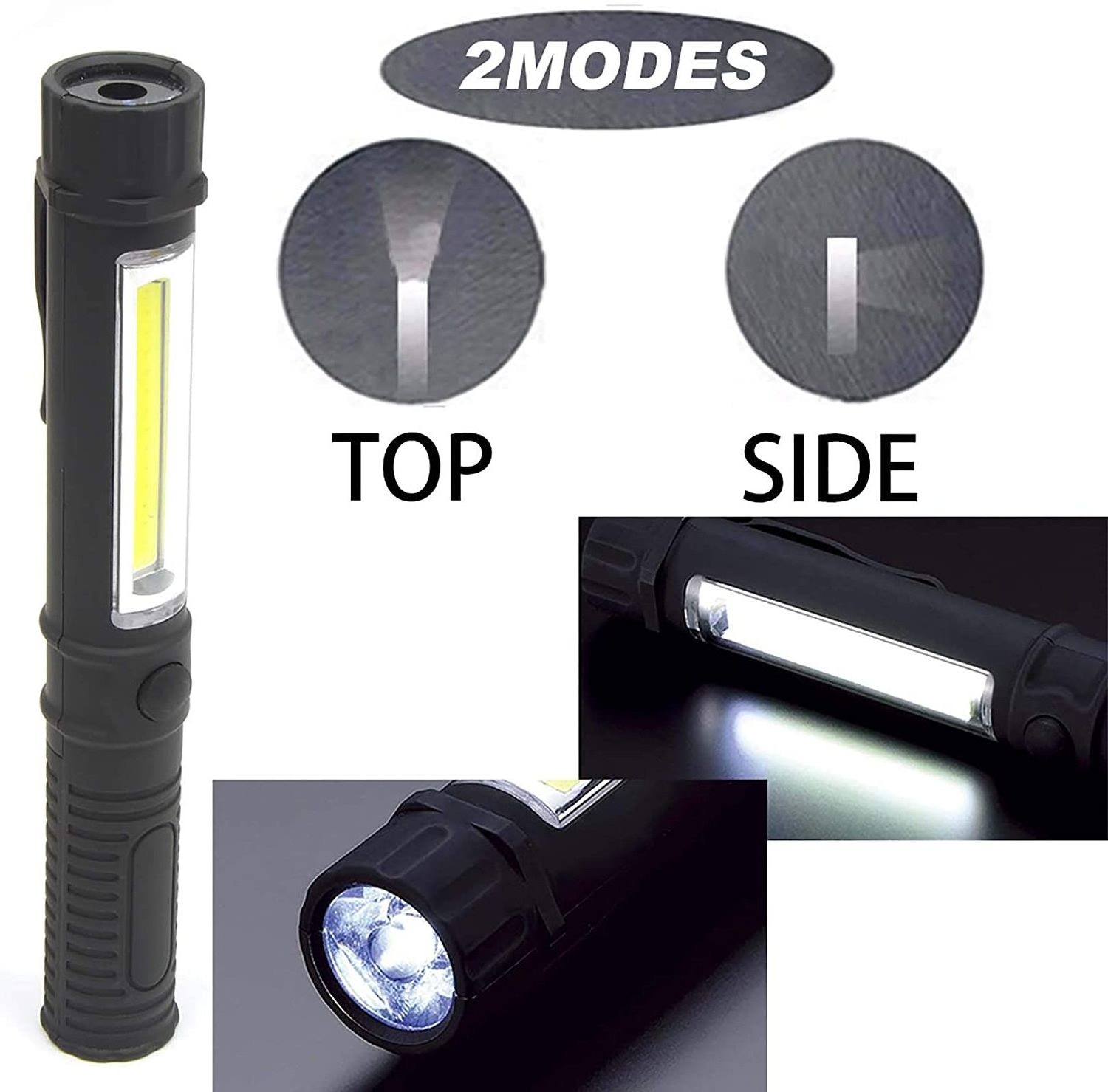 COB LED Work Flashlight Multi-Function Pocket Pen Light Inspection Work Torch Light with Magnetic Base and Clip