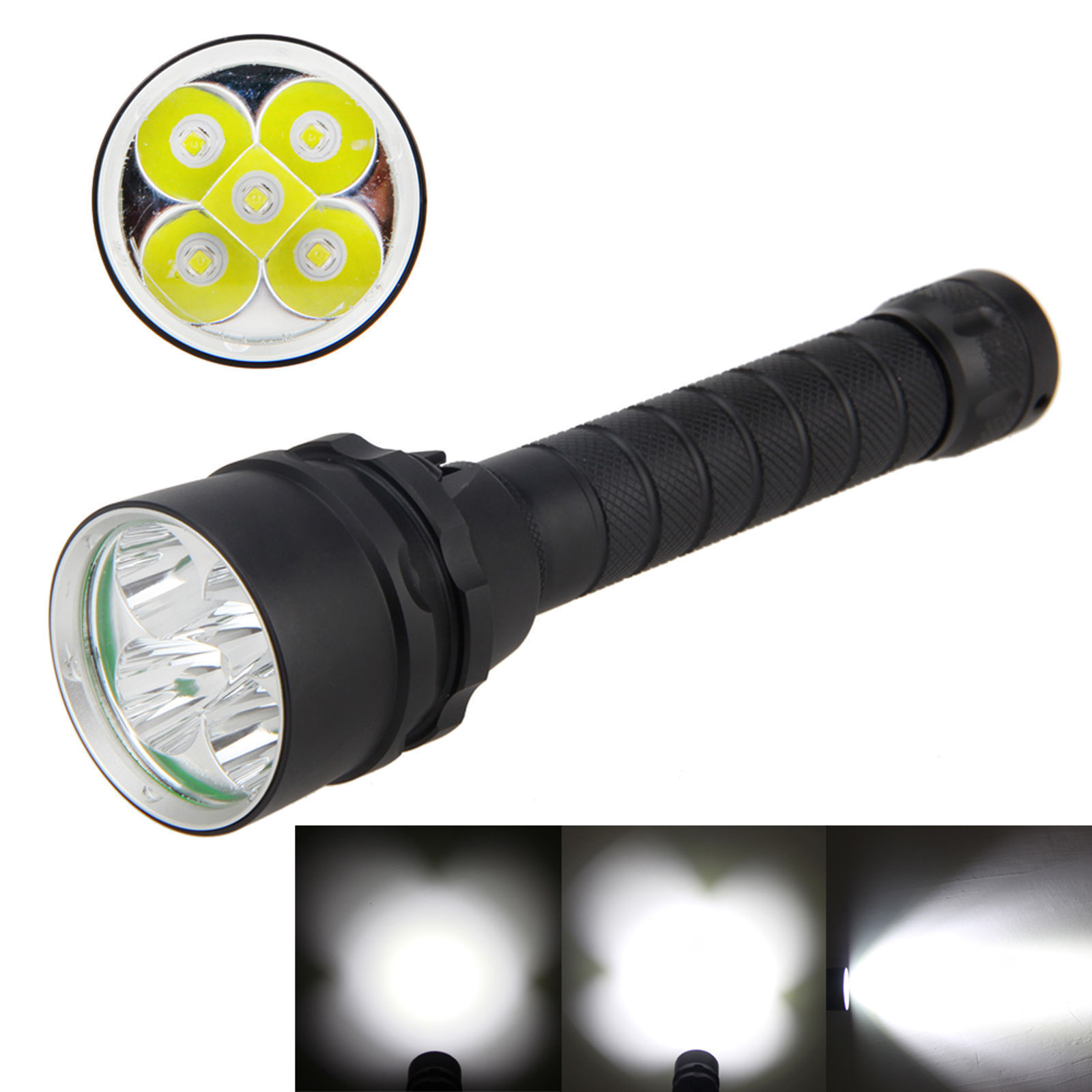 Brinyte 5LED Submarine Dive Flashlight Bright LED Safety Underwater USB Rechargeable IP68 Aluminum Body for Diving