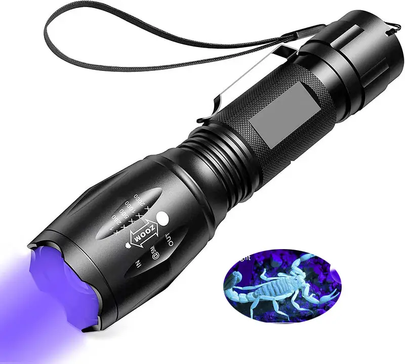 10w Rechargeable 2-in-1 Urine Detector Black Light Scorpion 395-400nm LED UV Flashlight Ultraviolet Torch With Zoom