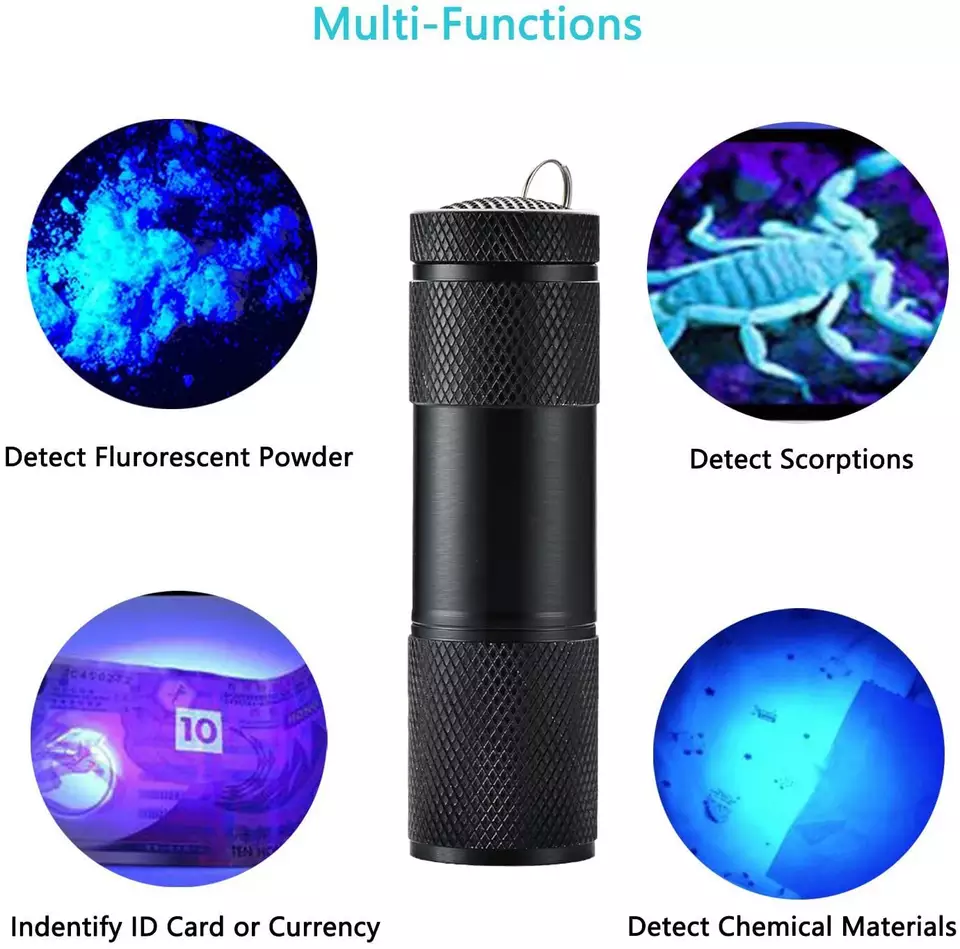 MINI UV Flashlight 9 LED UV Light 395NM LED UV Flashlights Torch Ultraviolet AAA Battery Torch For Money Detector 1 Mode