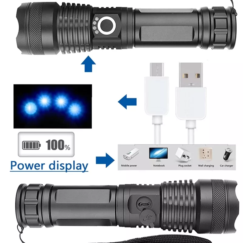 Custom Military Style Tactical Flashlight Xhp90 Led Torch Power Bank Zoom Torchlight Rechargeable Spotlight Flashlight