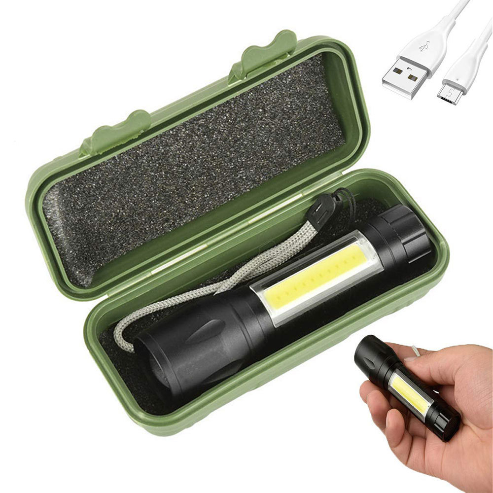 Mini LED Flashlight Rechargeable With COB Reader Lamp Adjustable Focus and 3 Light Modes For Camping Hiking