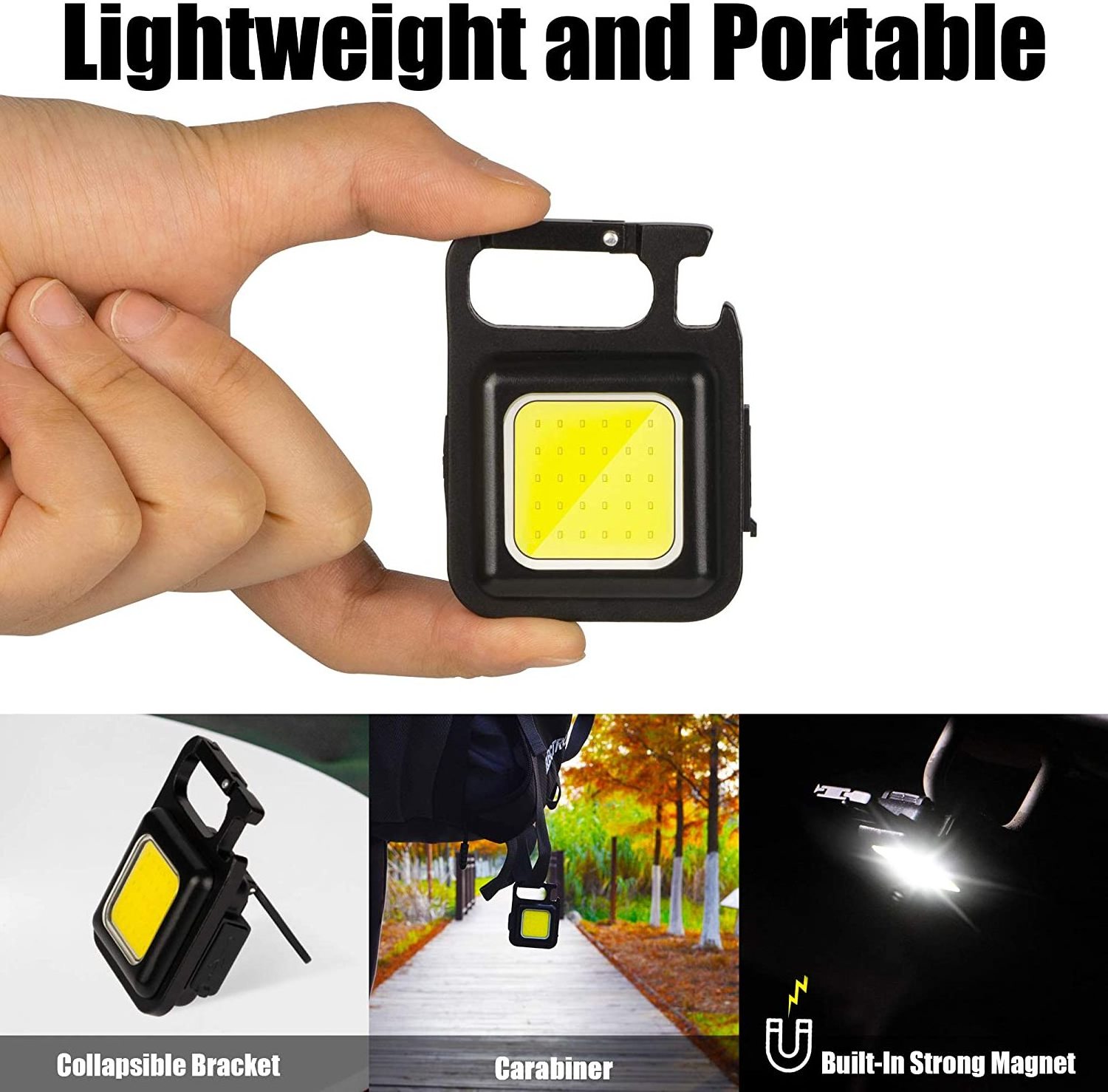 Bright Rechargeable COB Small Flashlight 3 Light Modes Portable Pocket Light with Folding Bracket Bottle Opener and Magnet Base