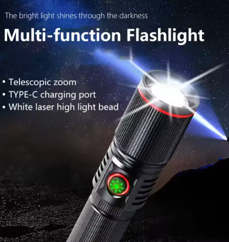 High Lumen Infinitely Dimmable Super Bright USB Flash Light Type C Rechargeable White Laser LED Flashlights With 5 Modes