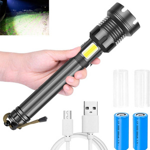 Super Bright USB Rechargeable 90000 Lumens XHP90 Torch Outdoor Waterproof XHP90.2 LED Tactical Flashlight With COB Light