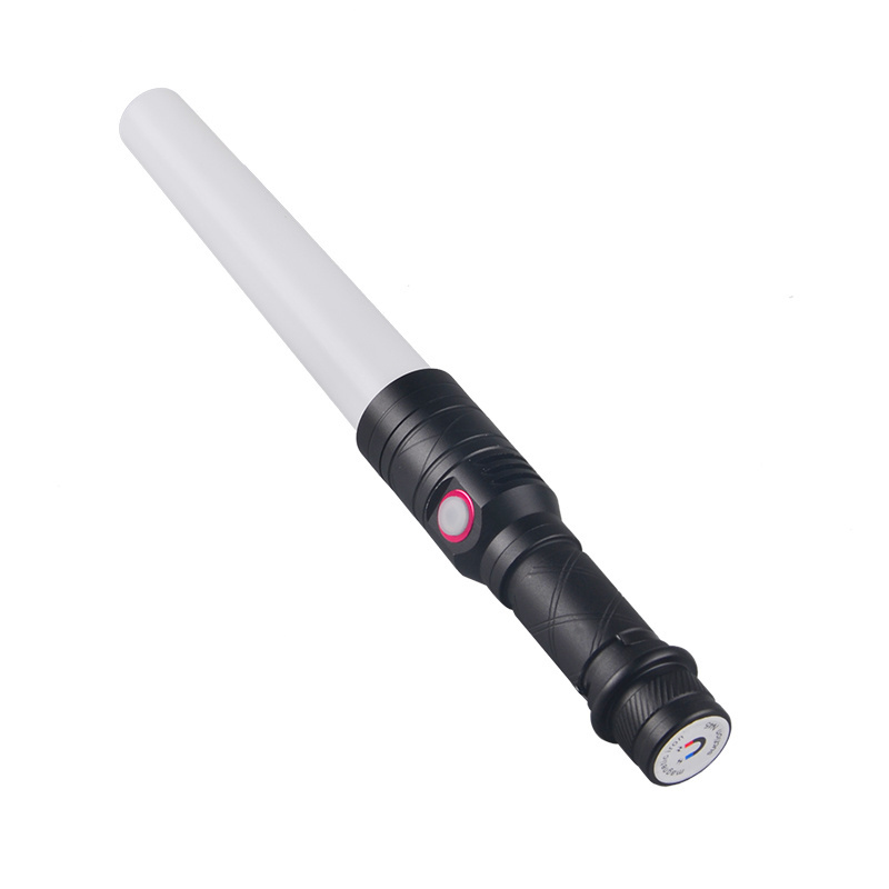 USB Rechargeable Magnet Base Signal Traffic Wand Baton LED Flashlight With Red Flashing Mode