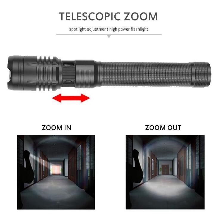 Military Style tactical flashlight xhp90 led torch Power Bank Zoom torchlight Rechargeable Spotlight Flashlight