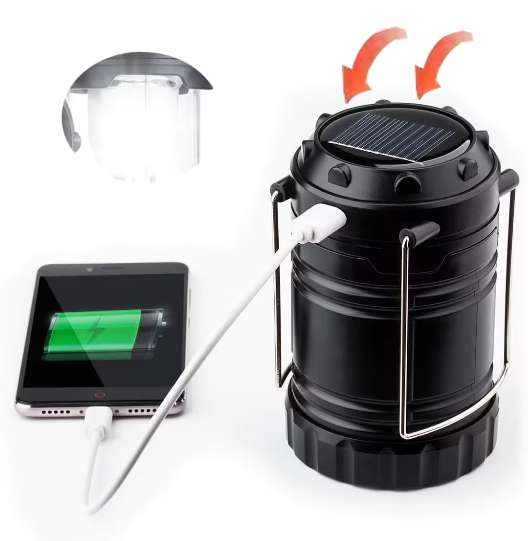 USB-C Hot Sale Collapsible LED Telescopic Light Solar Charge Emergency Lamp Camping Lantern With 3AA Battery