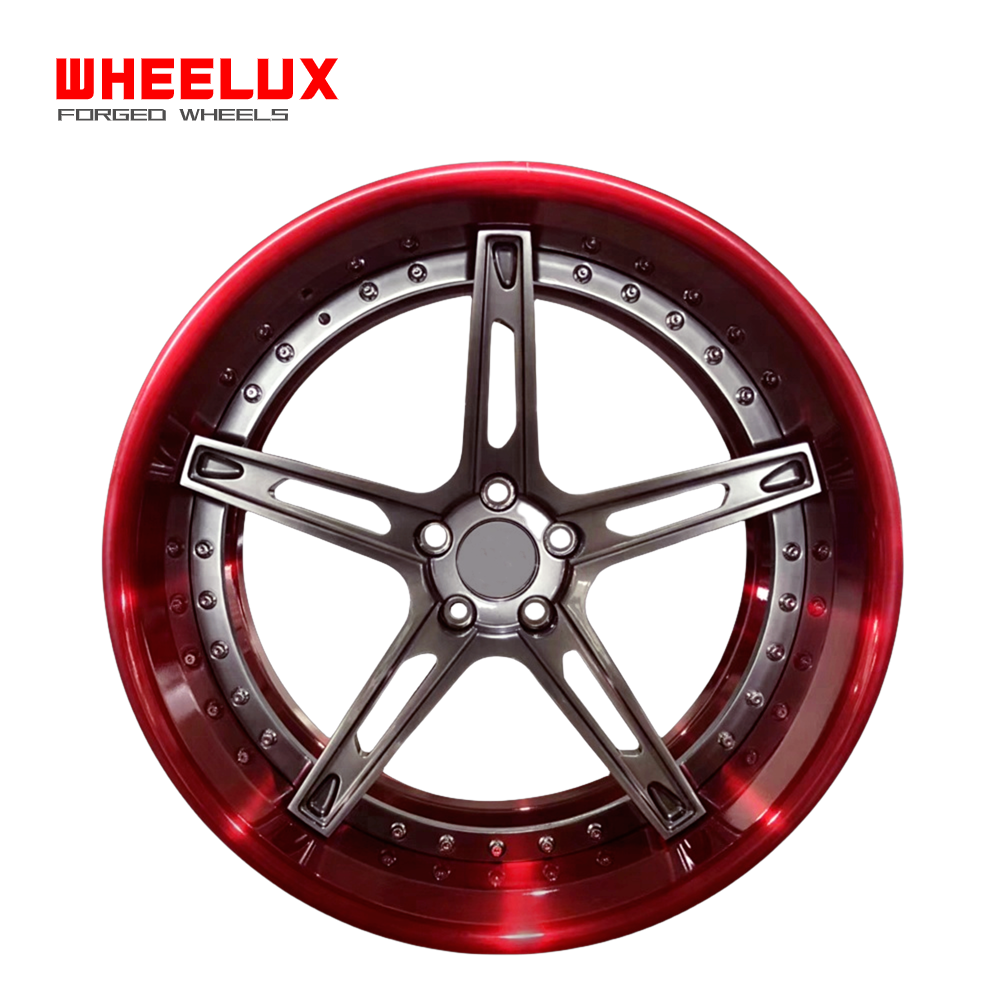 Wheelux matte color deep dish five spokes grey and red lip 5 hole rims forged wheels for audi a4 a5 a7 s4 s5 s7