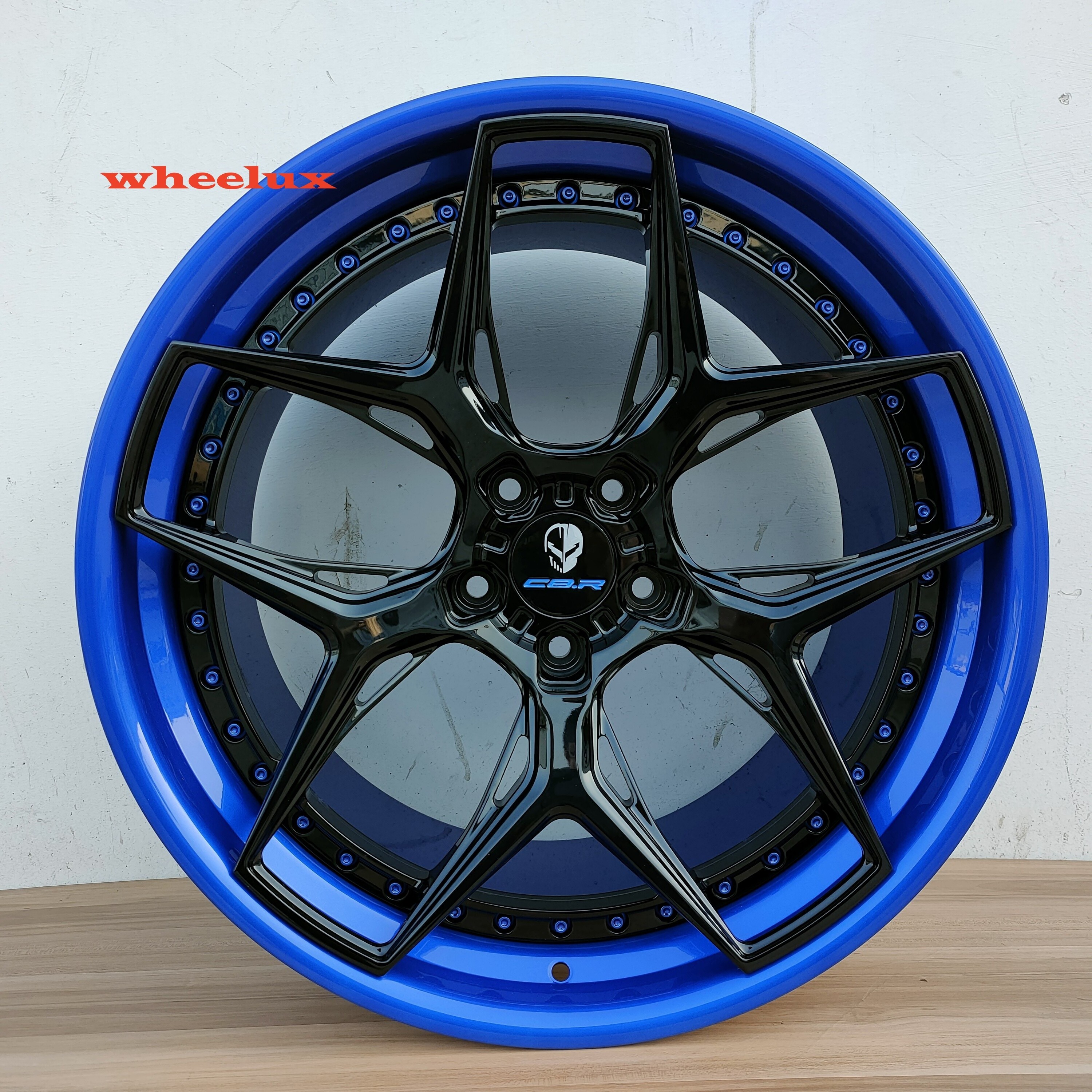 Pengzhen 2 Pieces Forged Star Shaped 20 Inch 5 Spoke Wheels Car Rim Blue Center Piece Silver Deep Dish For Chevrolet Corvette C8