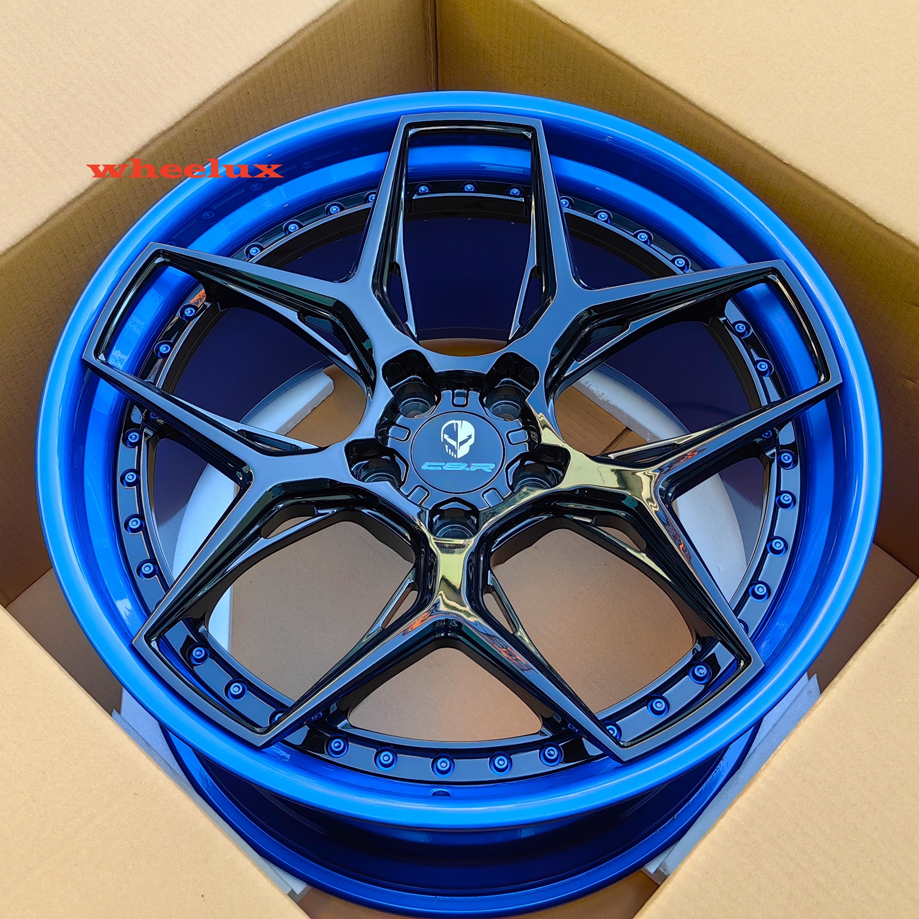 Pengzhen 2 Pieces Forged Star Shaped 20 Inch 5 Spoke Wheels Car Rim Blue Center Piece Silver Deep Dish For Chevrolet Corvette C8