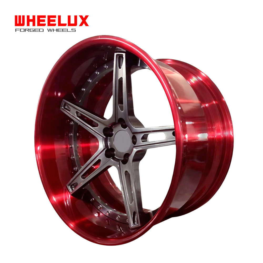 Wheelux matte color deep dish five spokes grey and red lip 5 hole rims forged wheels for audi a4 a5 a7 s4 s5 s7