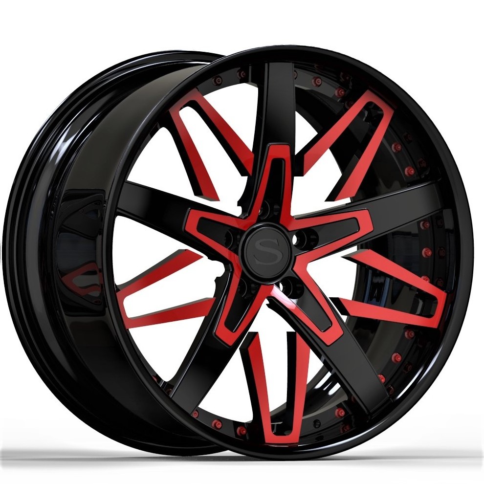 Gloss Black And Red Custom Deep Dish Rims 5 Star Spokes 19 Forged Alloy Car Wheels Rim For  Corvette C8 Stingray C7 ZR1 Z06 C6