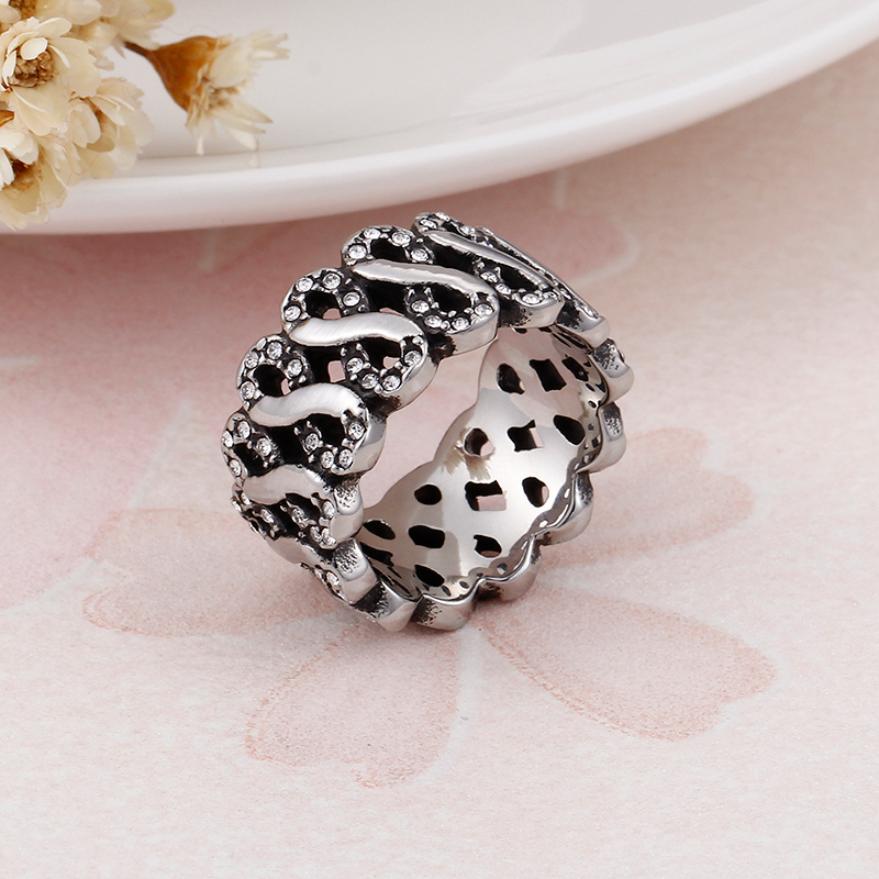 Fashion Punk Retro White CZ Crystal Stainless Steel Wedding Ring  Women Men Vintage Lucky Number 8 CZ Stone Jewelry