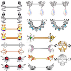 100 sku stainless steel titanium vibrating nipple piercing body jewelry non piercing sexy nipple ring piercing jewelry