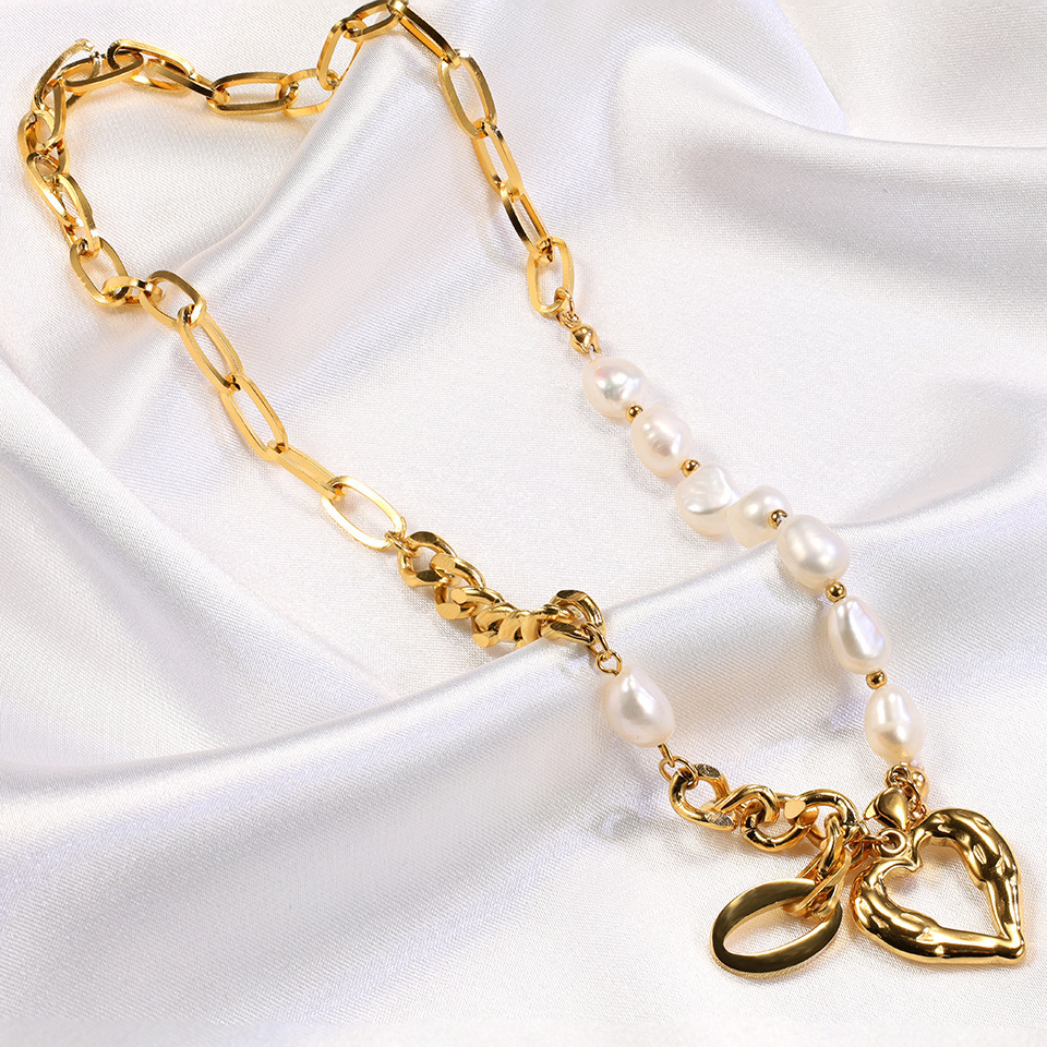 Heart O Bell Ring Exaggerated Chain stainless Steel Jewelry Mother's Day Gift Pearl Necklace